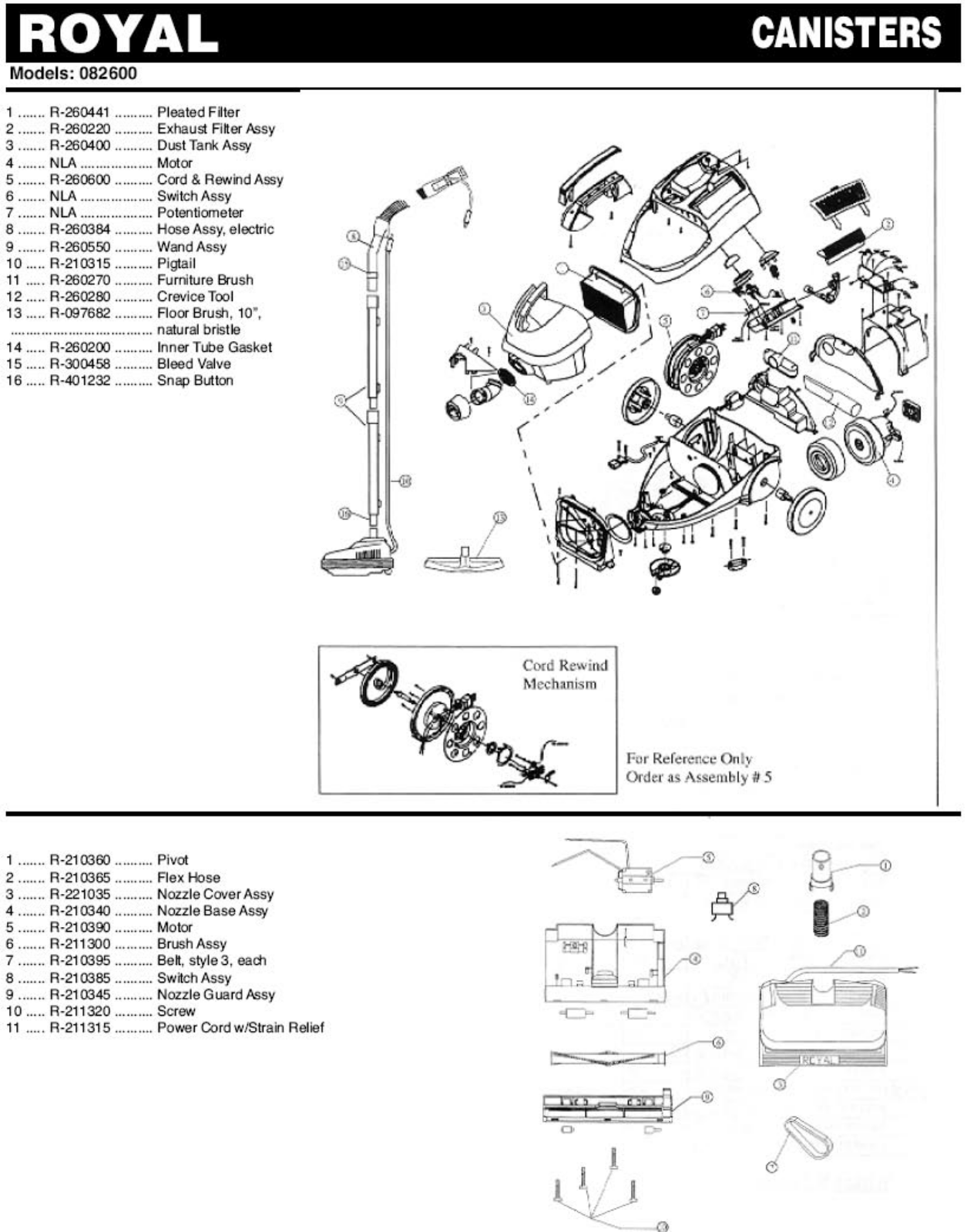 Royal 082600 Parts List