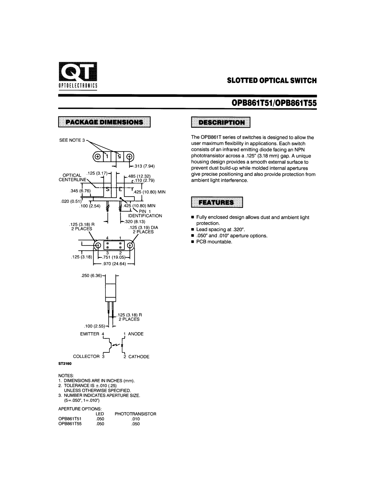 QT OPB861T55, OPB861T51 Datasheet