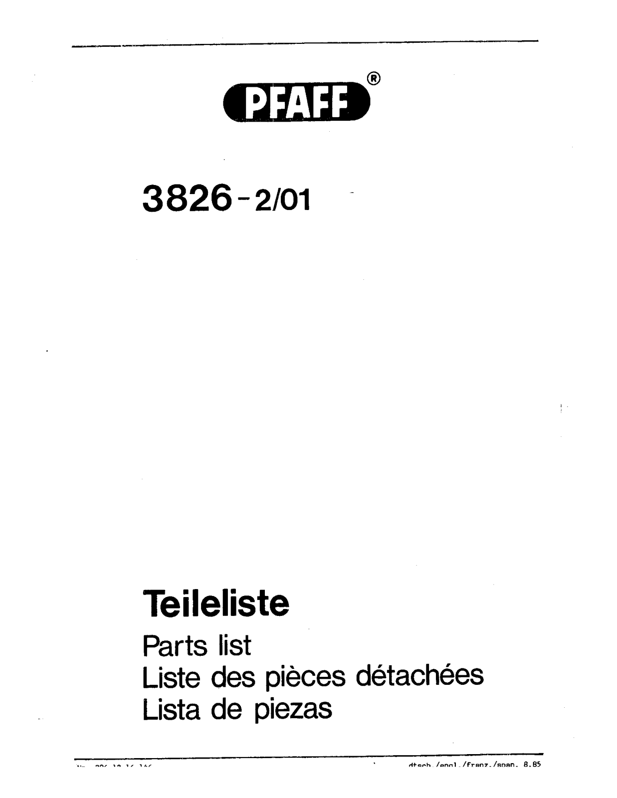 Pfaff 3826-2/01 Parts List