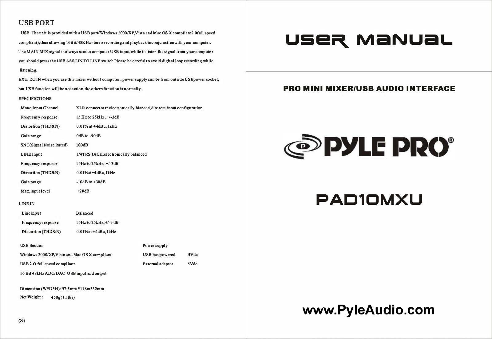 Pyle Pro PAD10MXU User manual