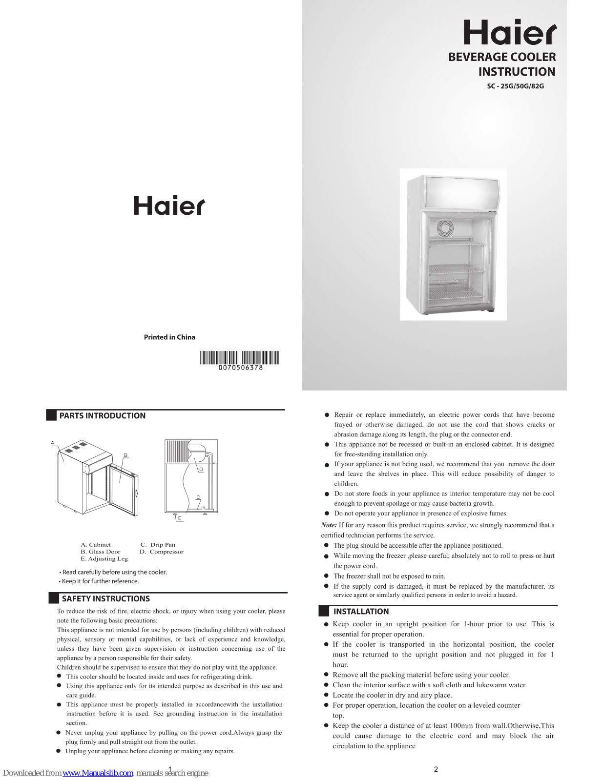 Haier SC-50G, SC-25G, SC-82G Instruction