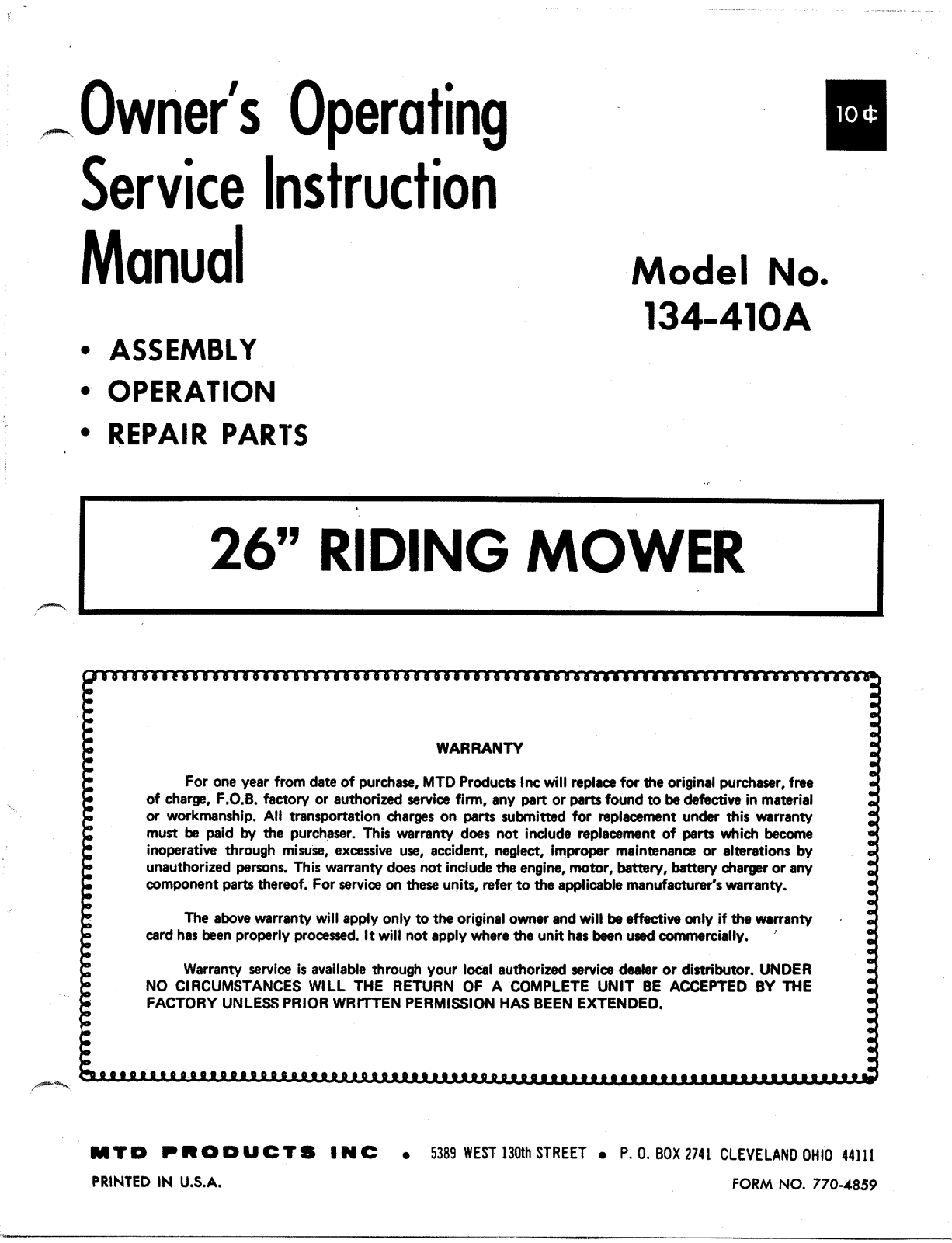 MTD 134-410A User Manual