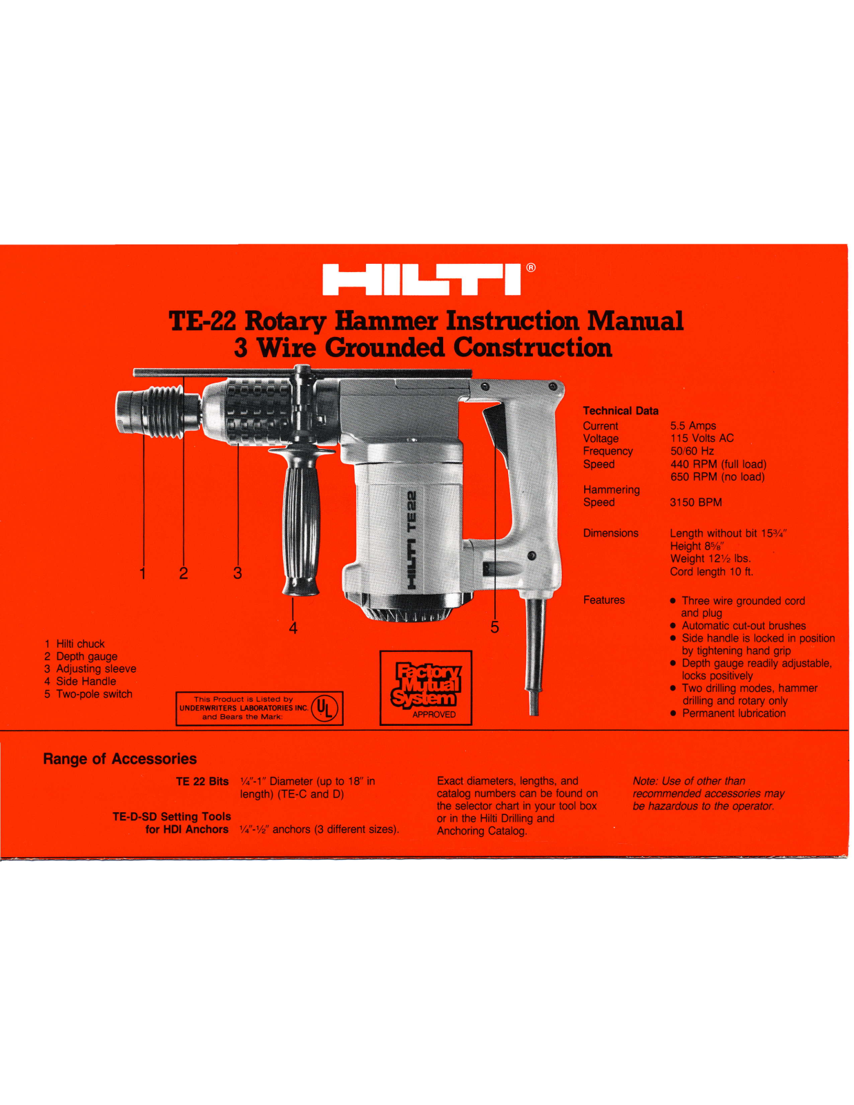 HILTI TE-22 Instruction Manual