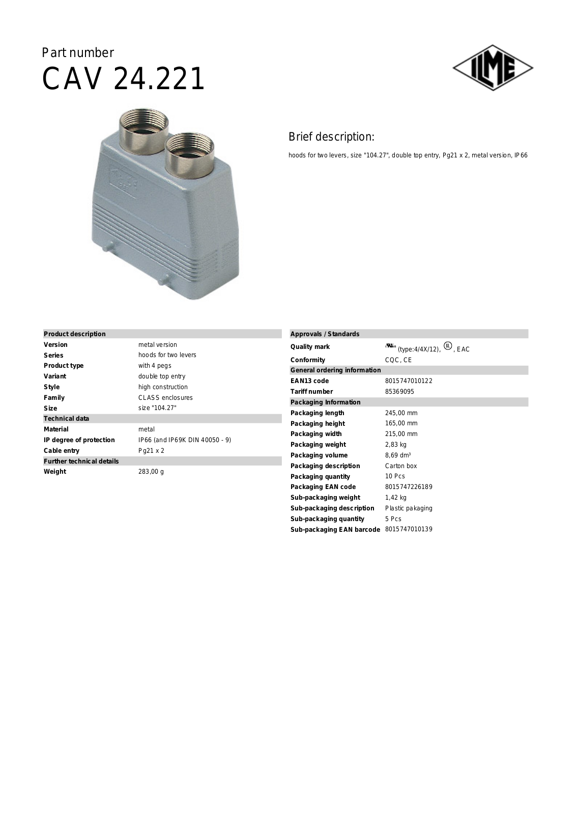 Datasheet CAV-24.221 Datasheet (ILME) - ManualMachine.com