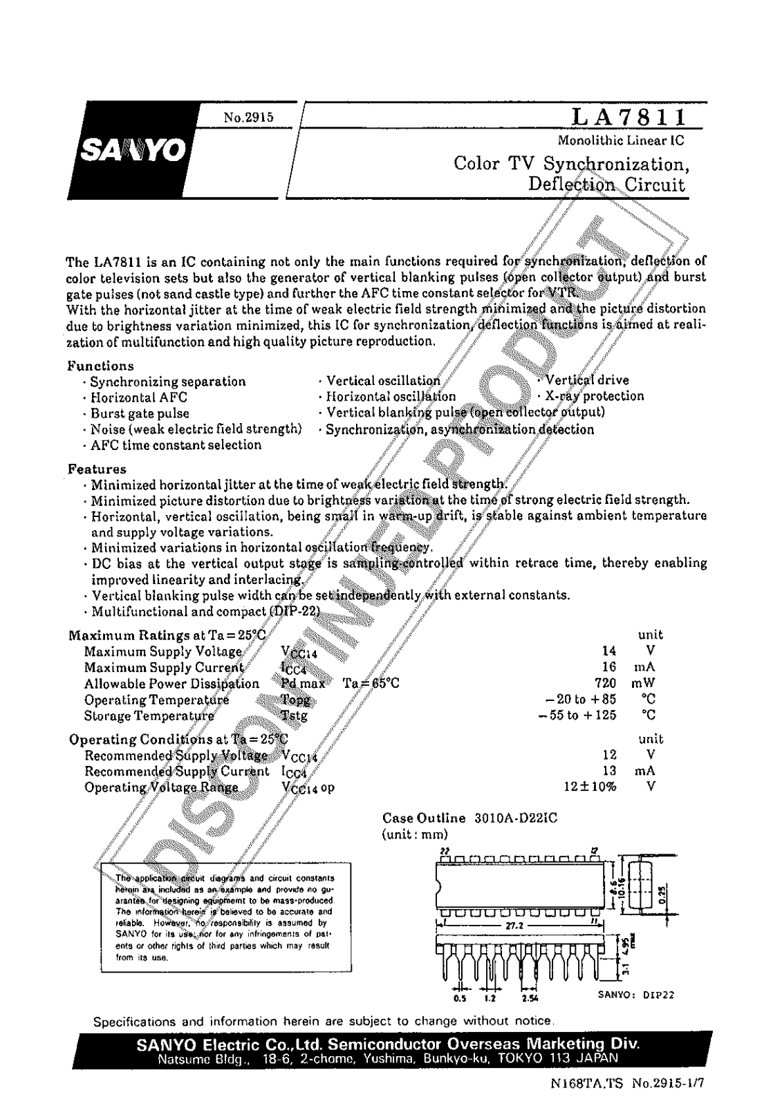 Sanyo LA7811 Specifications