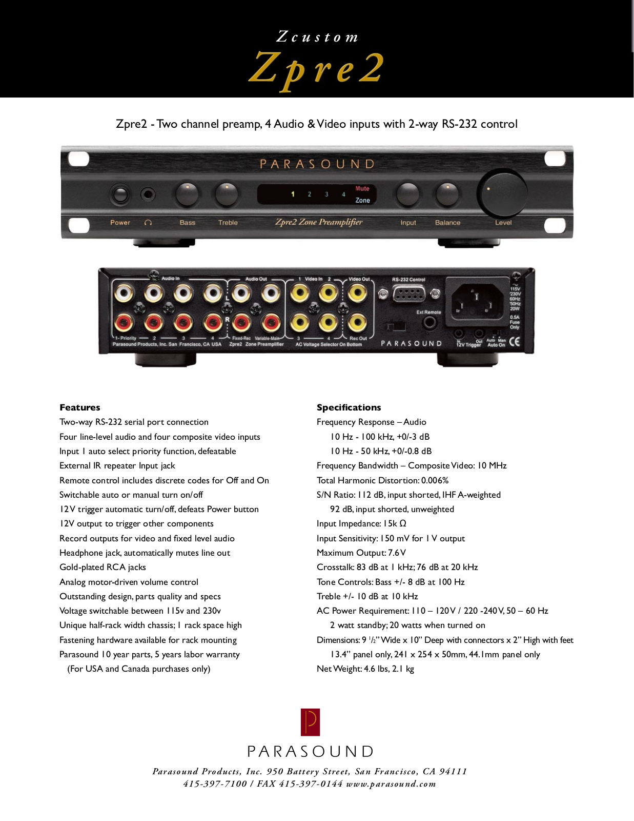 Parasound ZPre 2 Brochure