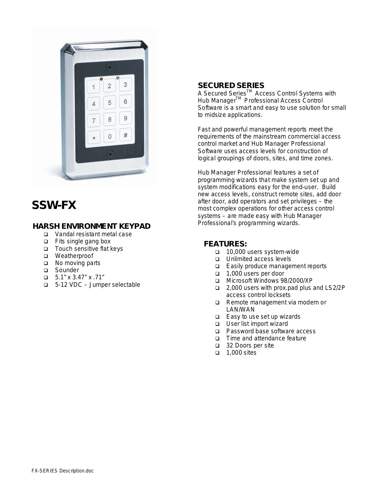 Linear SSW-FX Specsheet