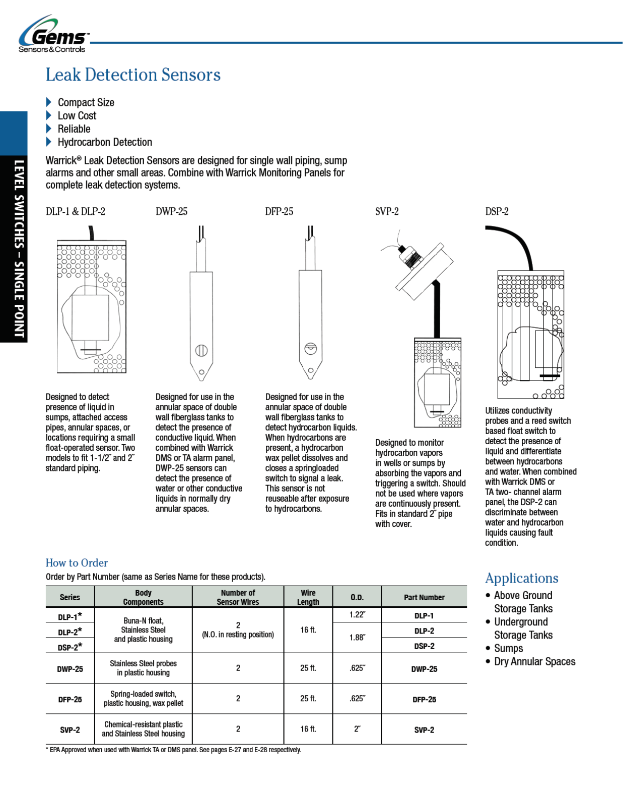 Gems Sensors & Controls Leak Detection Sensors Catalog Page