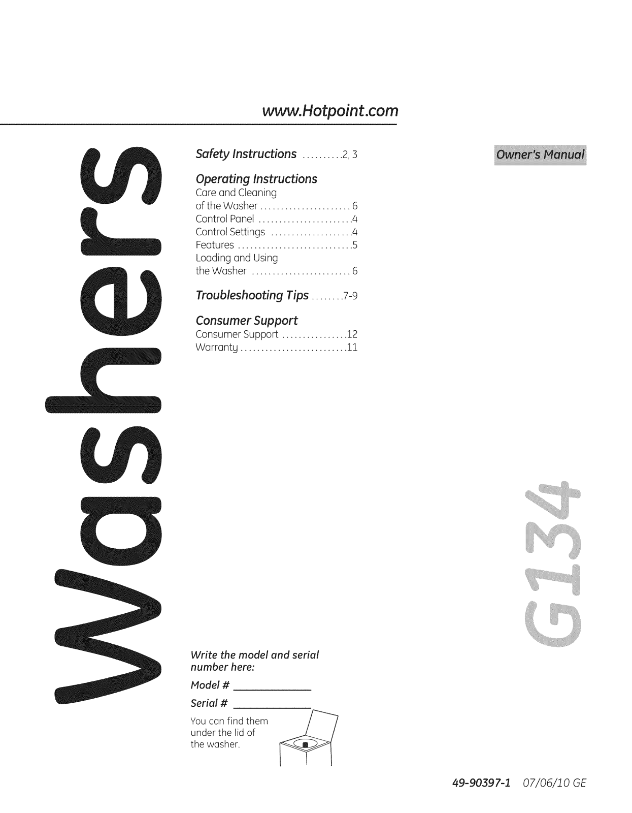 Hotpoint MTAP1000M0WW, HTWP1000M2WW, HTWP1000M0WW Owner’s Manual