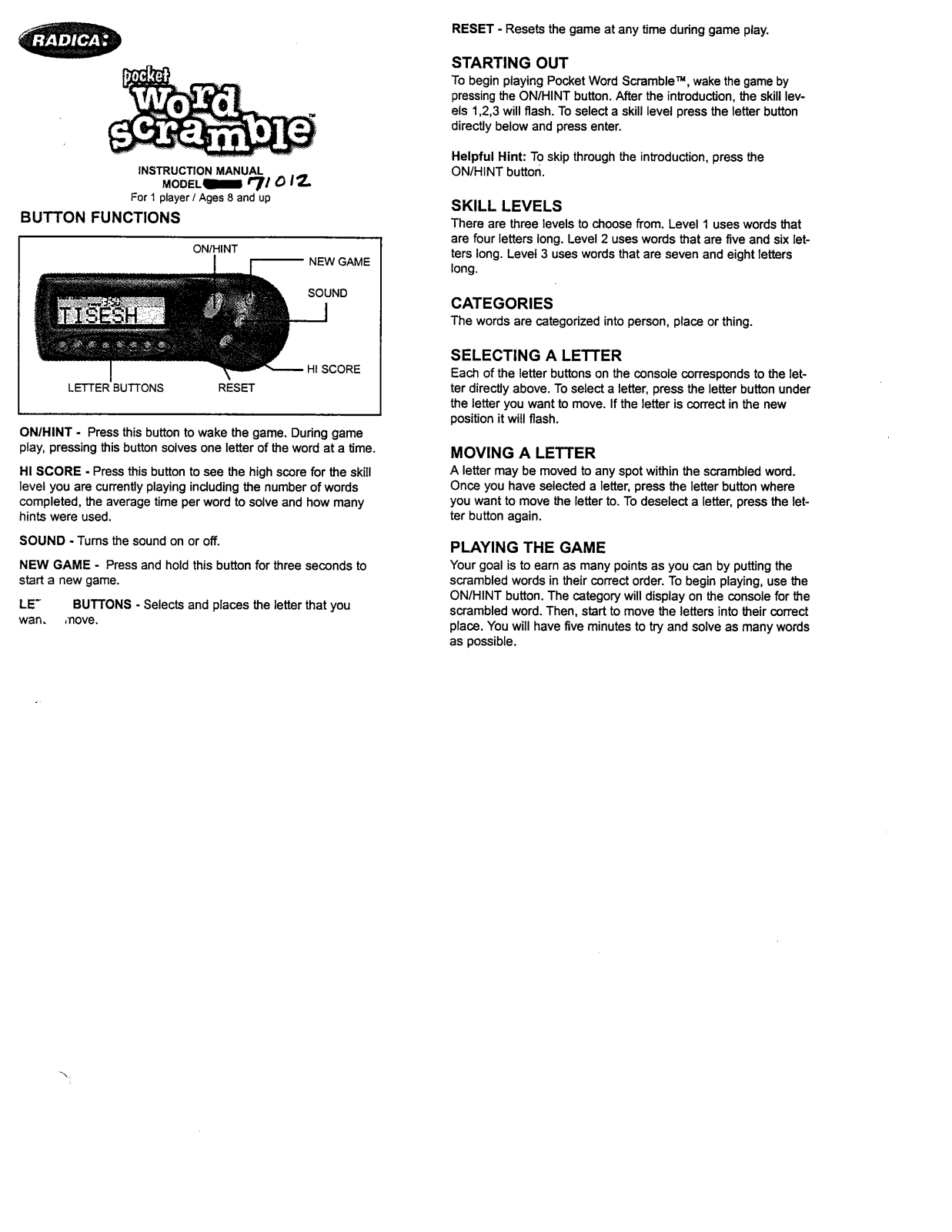 Fisher-Price I1912 Instruction Sheet