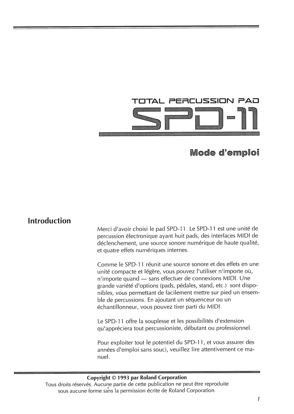 Roland SPD-11 User Manual