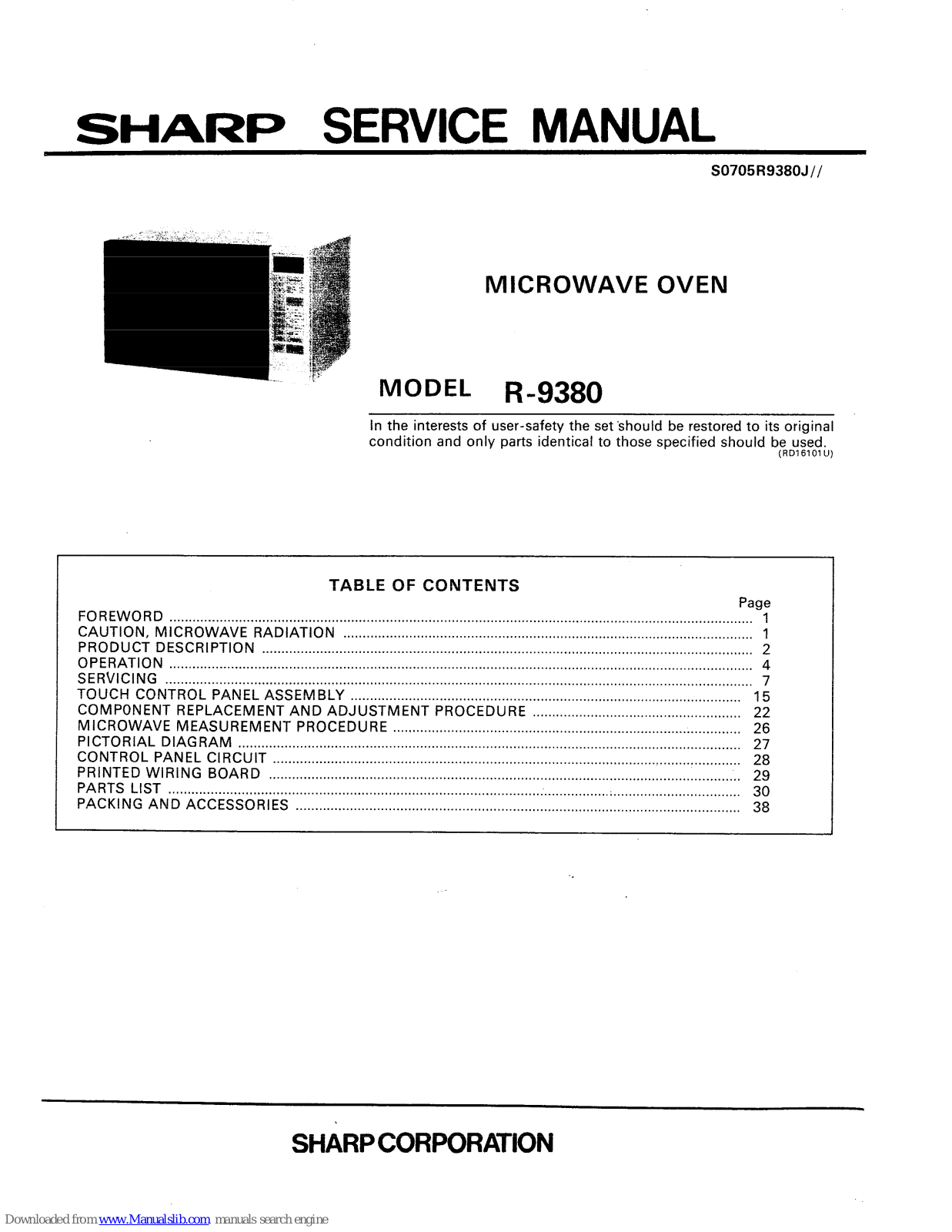 Sharp R-9380 Service Manual - ManualMachine.com