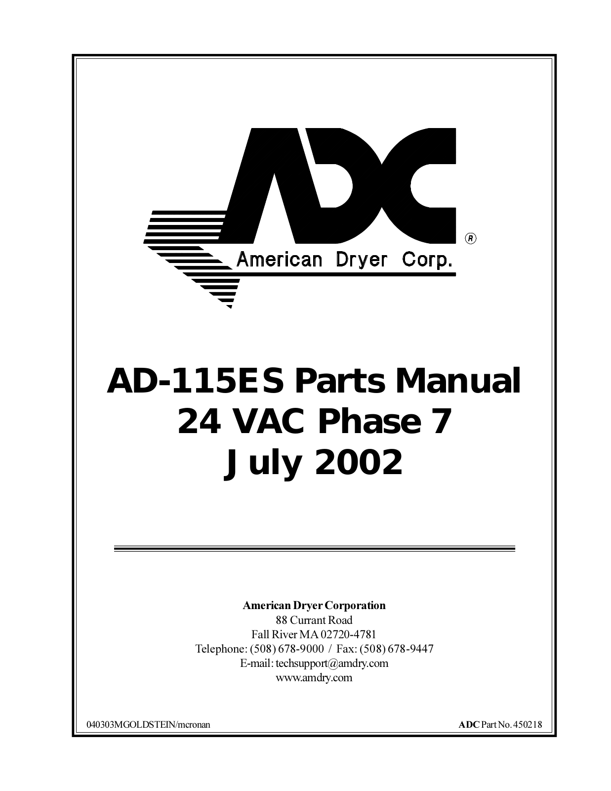 American Dryer Corp AD-115ES User Manual