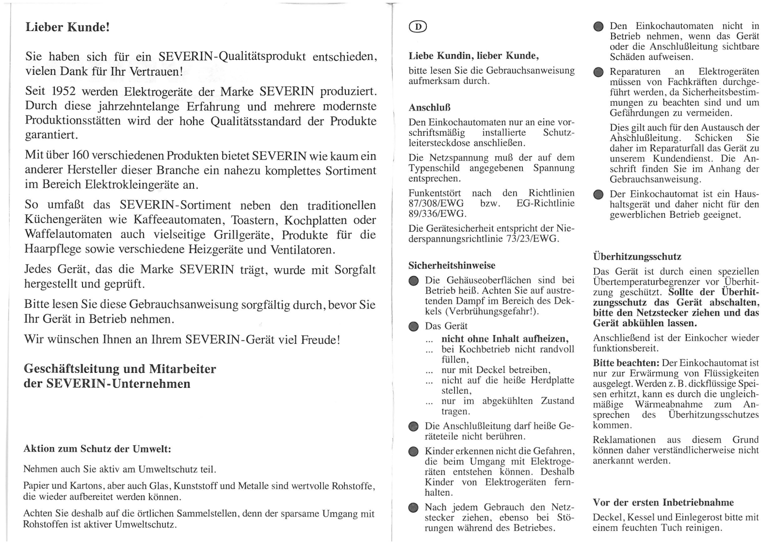 Severin EA 3652, EA 3649 DATASHEET