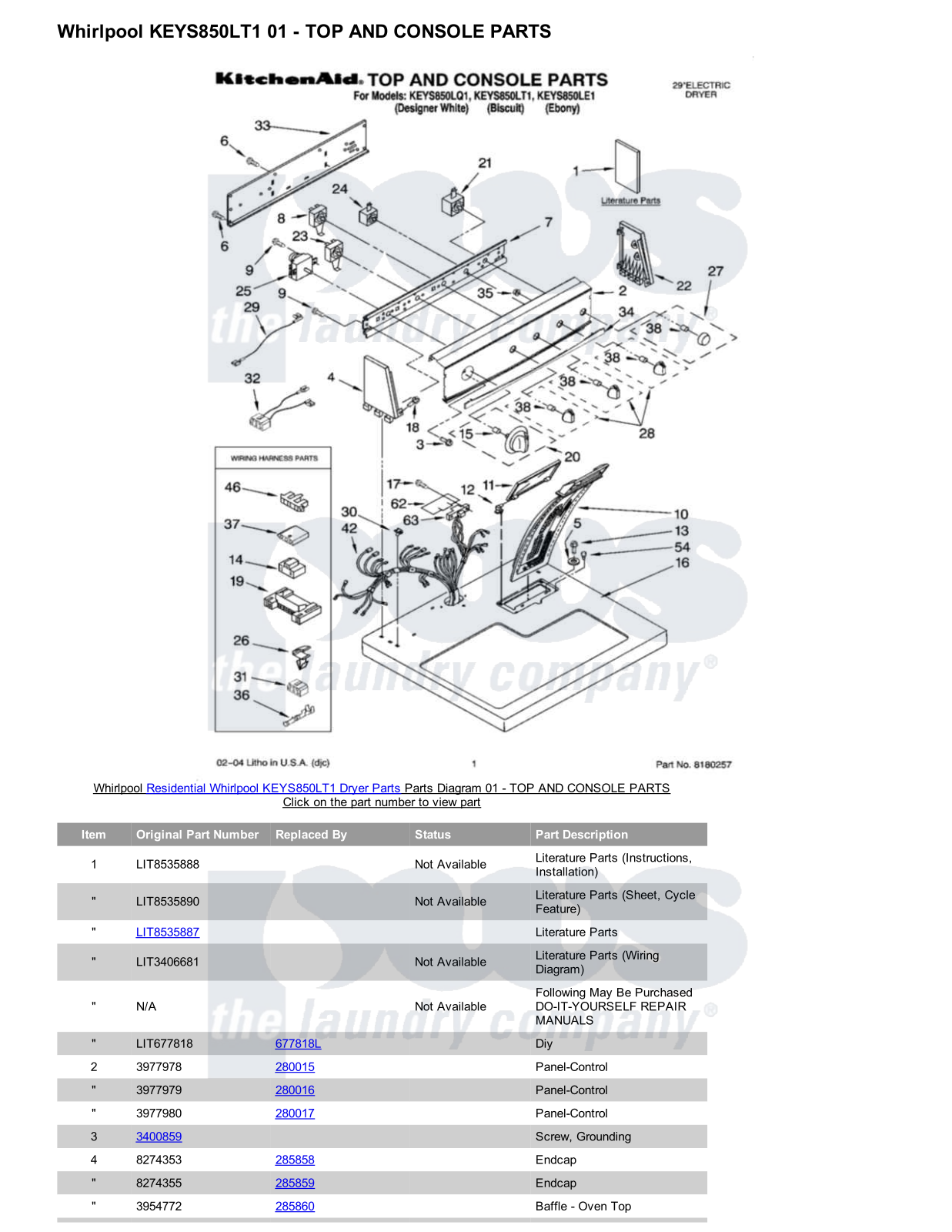 Whirlpool KEYS850LT1 Parts Diagram