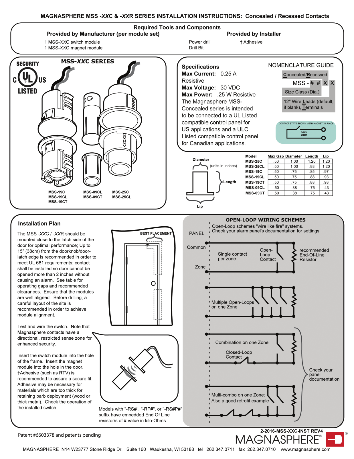 Magnasphere MSS-25C-W, MSS-19C-W Installation Instructions