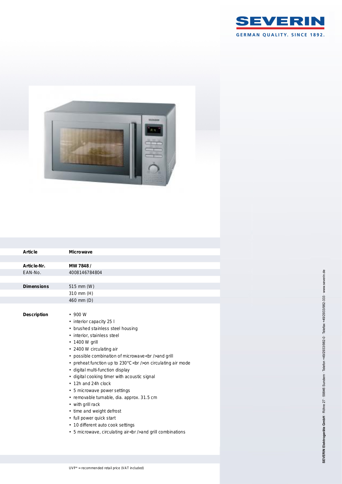 Severin MW 7848 User Manual