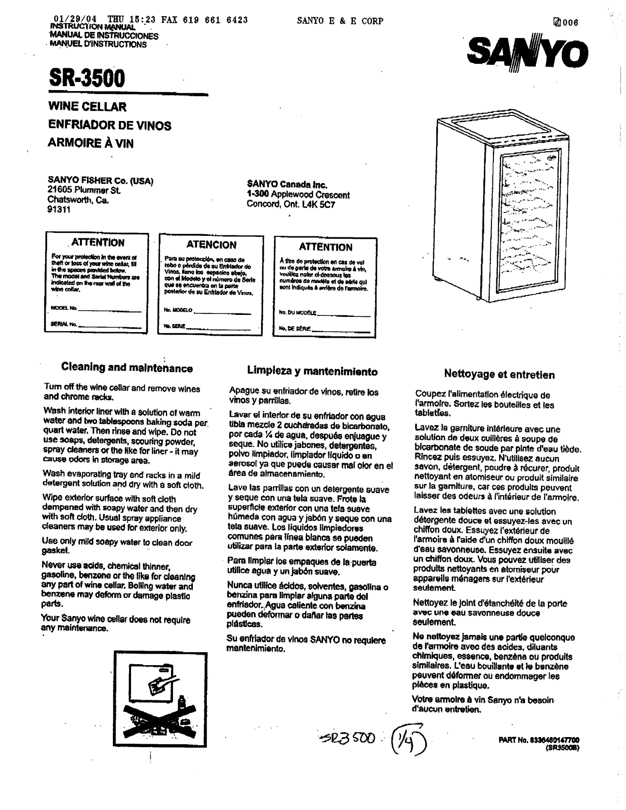 SANYO SR3500 User Manual