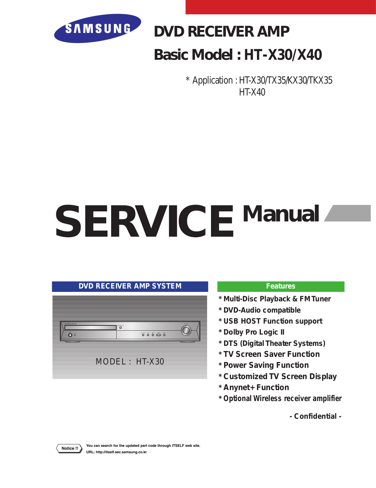 SAMSUNG HT-X30, HT-TX35, HT-KX30, HT-TKX35, HT-X40 Service Manual