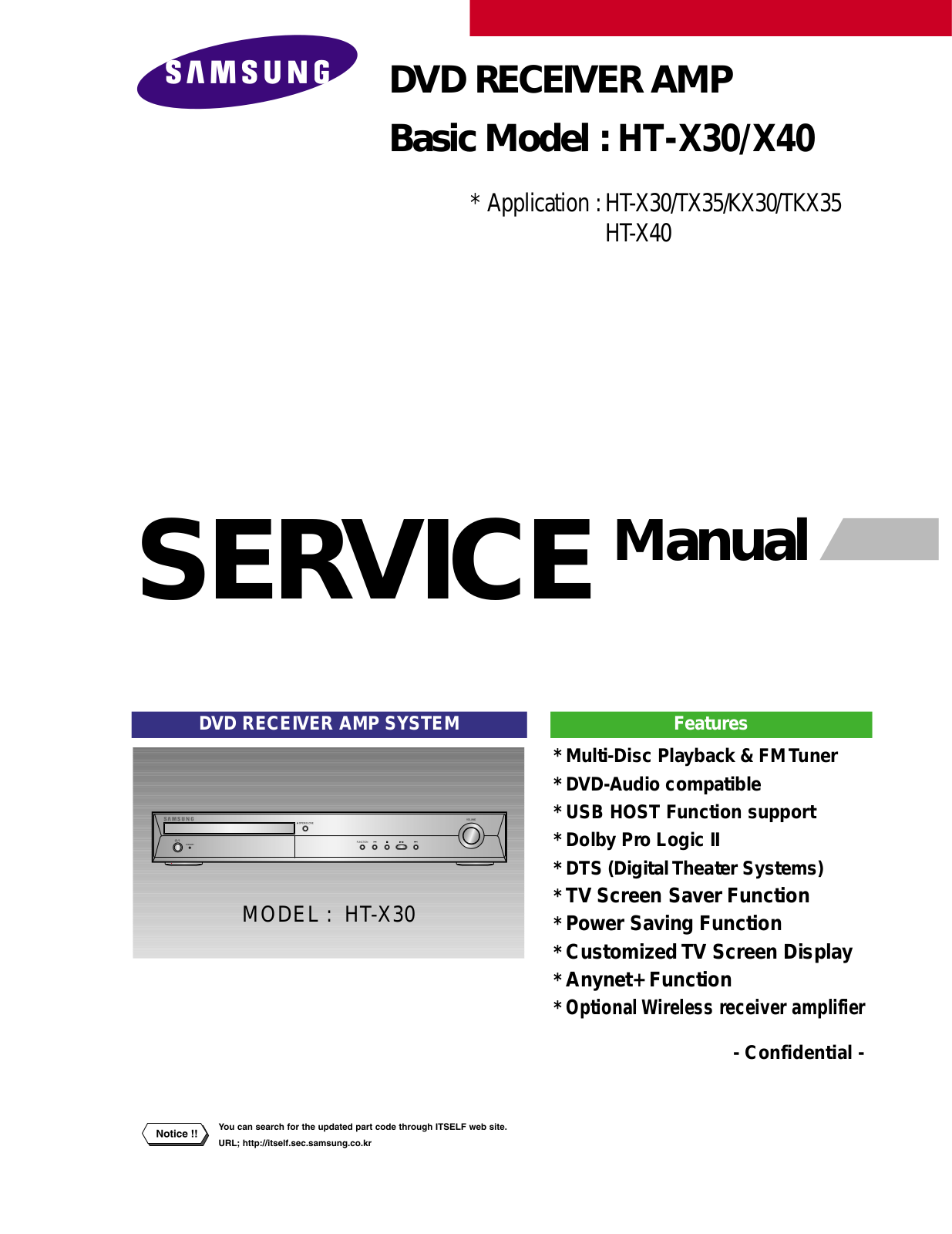 SAMSUNG HT-X30, HT-TX35, HT-KX30, HT-TKX35, HT-X40 Service Manual