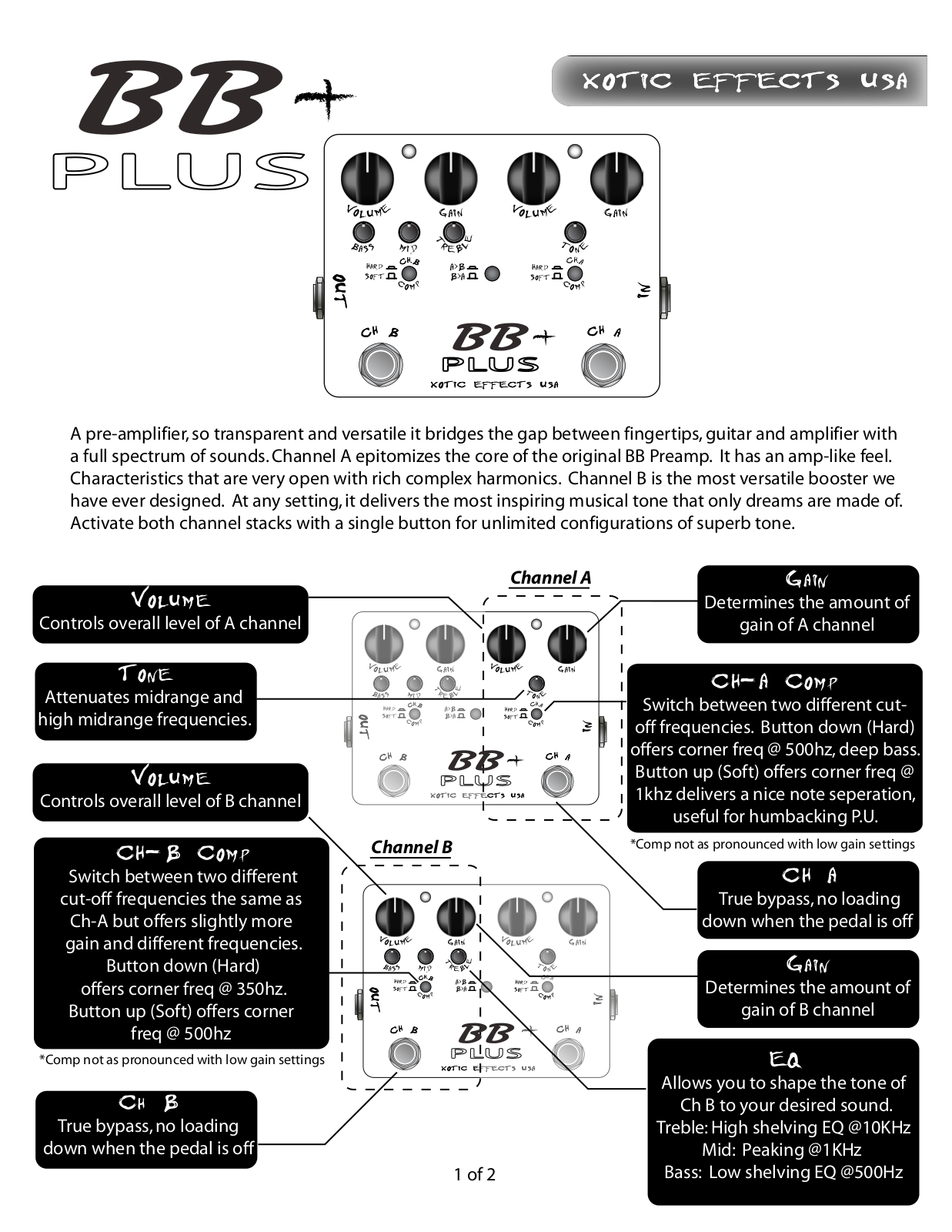 Xotic BB+ Preamp Owner`s Manual