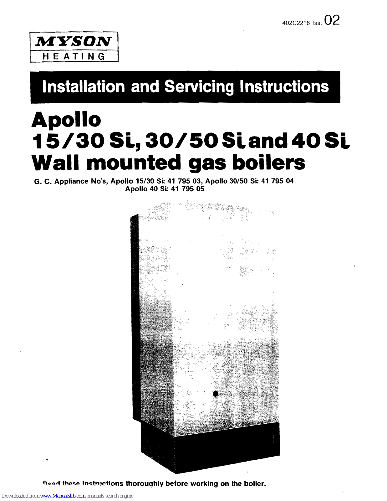 Myson Apollo 15/3o Si, Apollo 40 Si, Apollo 30/50 Si Installation And Servicing Instrucnion