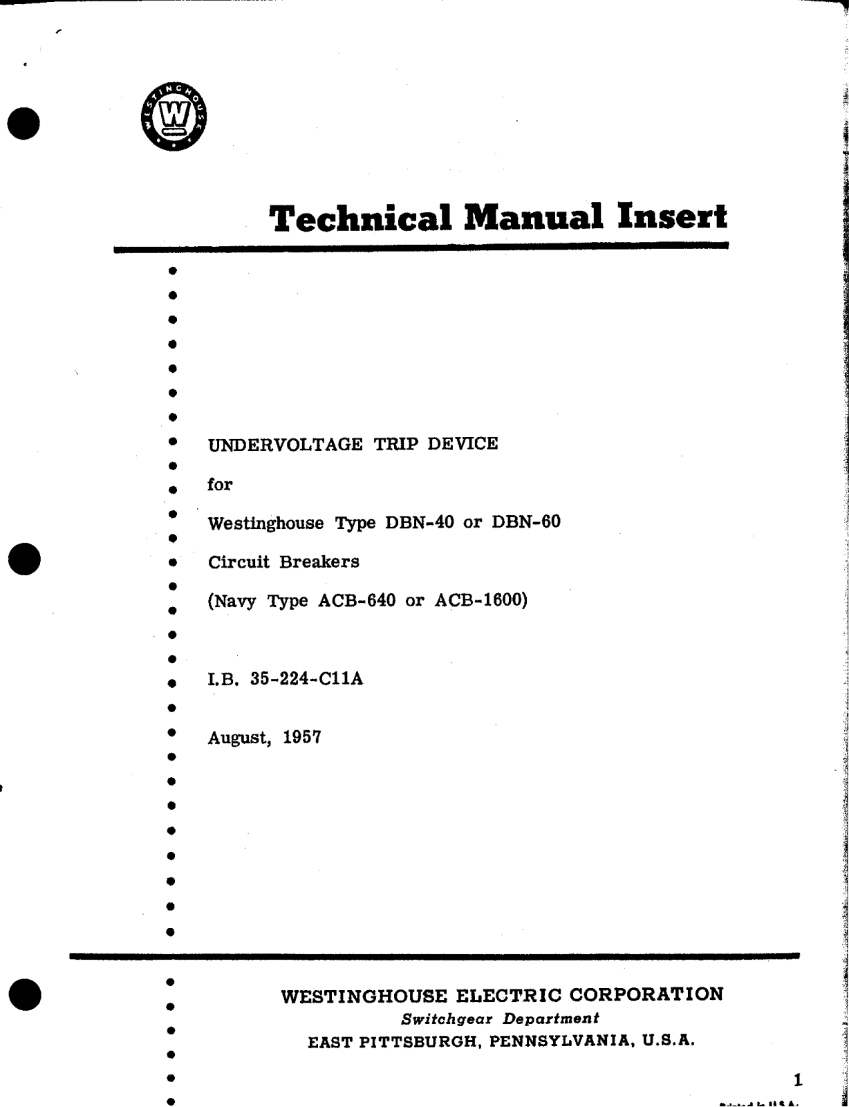 Westinghouse IB 35-224-C11A User Manual