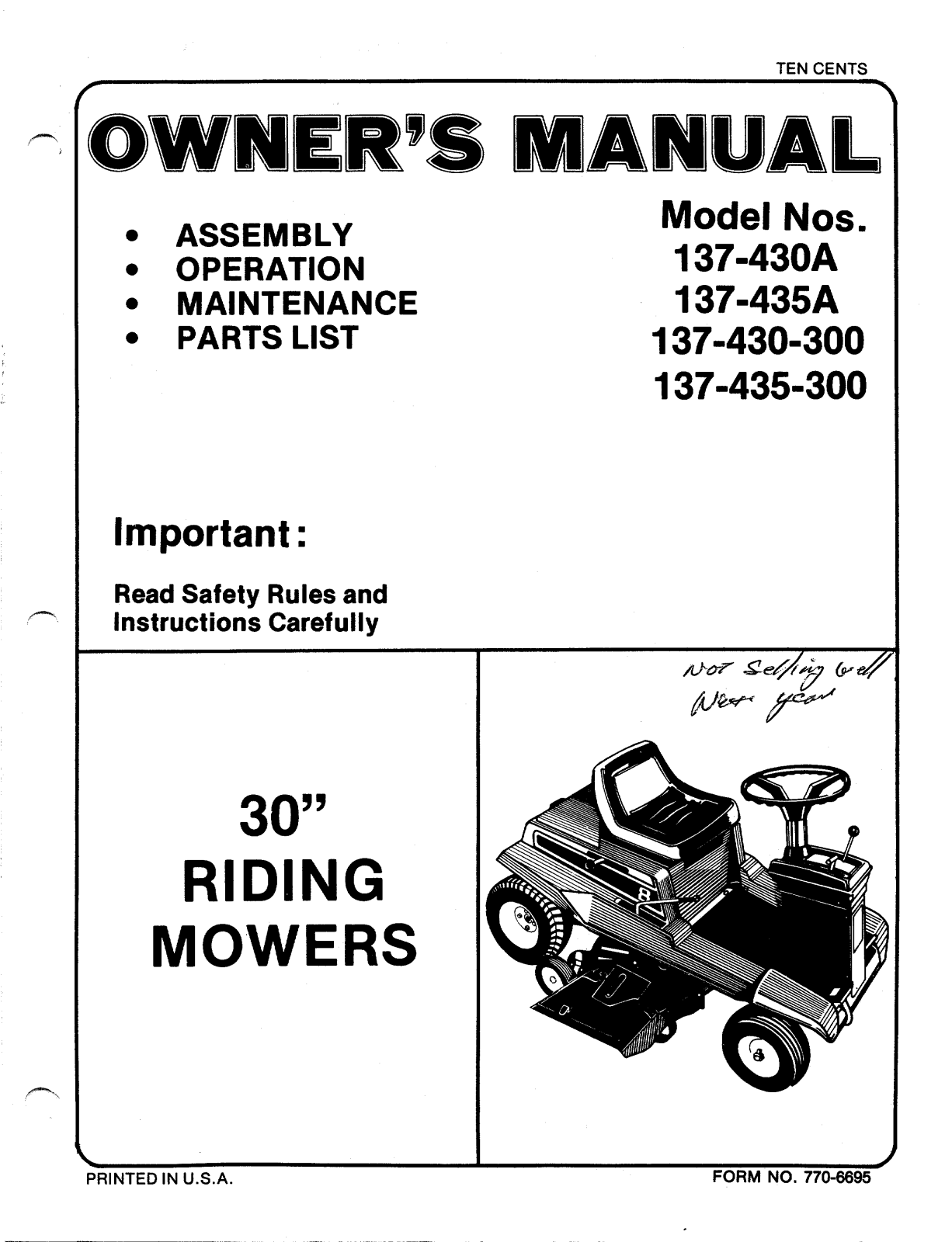 MTD 137-435A, 137-430-300, 137-435-300, 137-430A User Manual