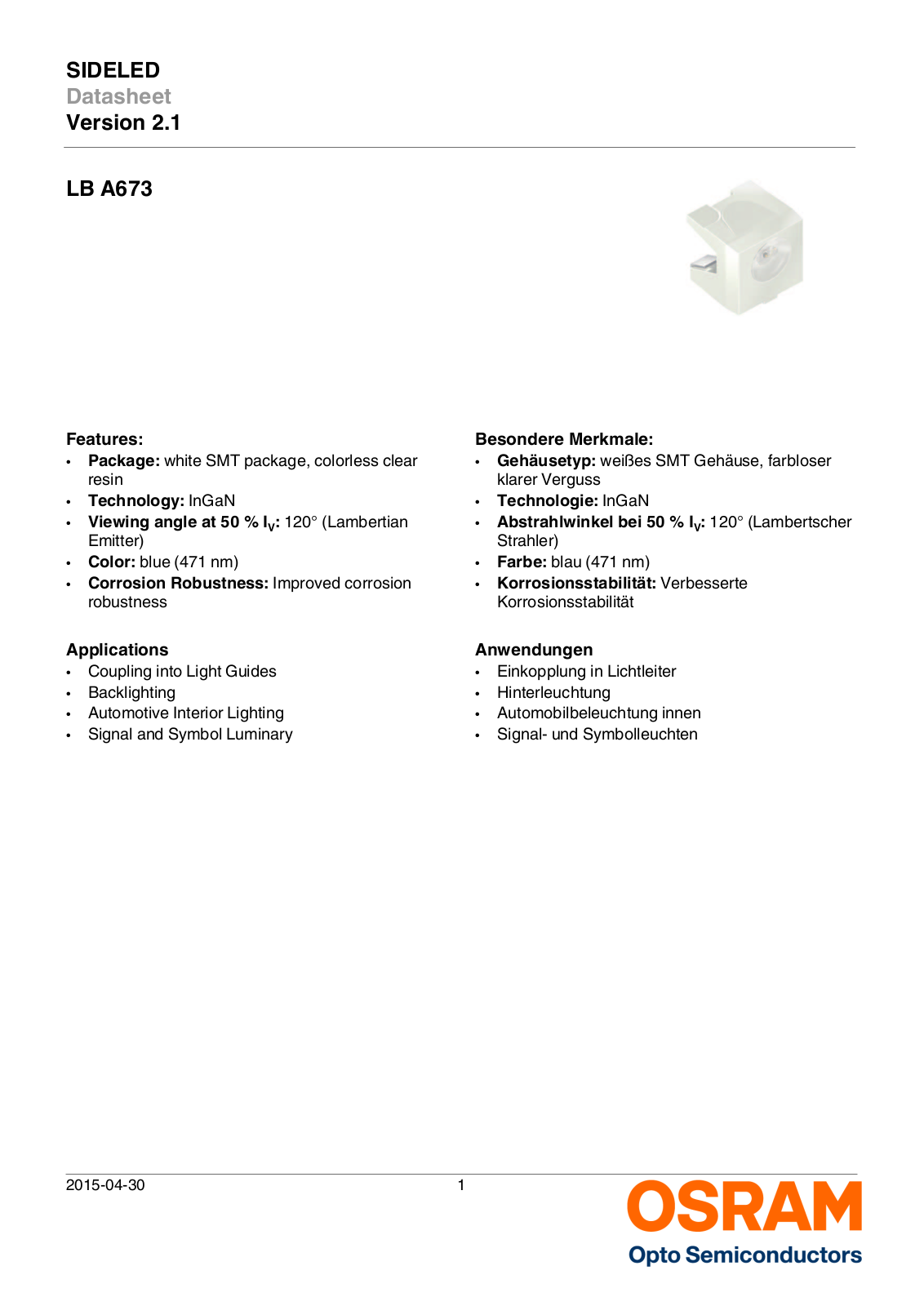 OSRAM OPTO LB A673 Datasheet - ManualMachine.com