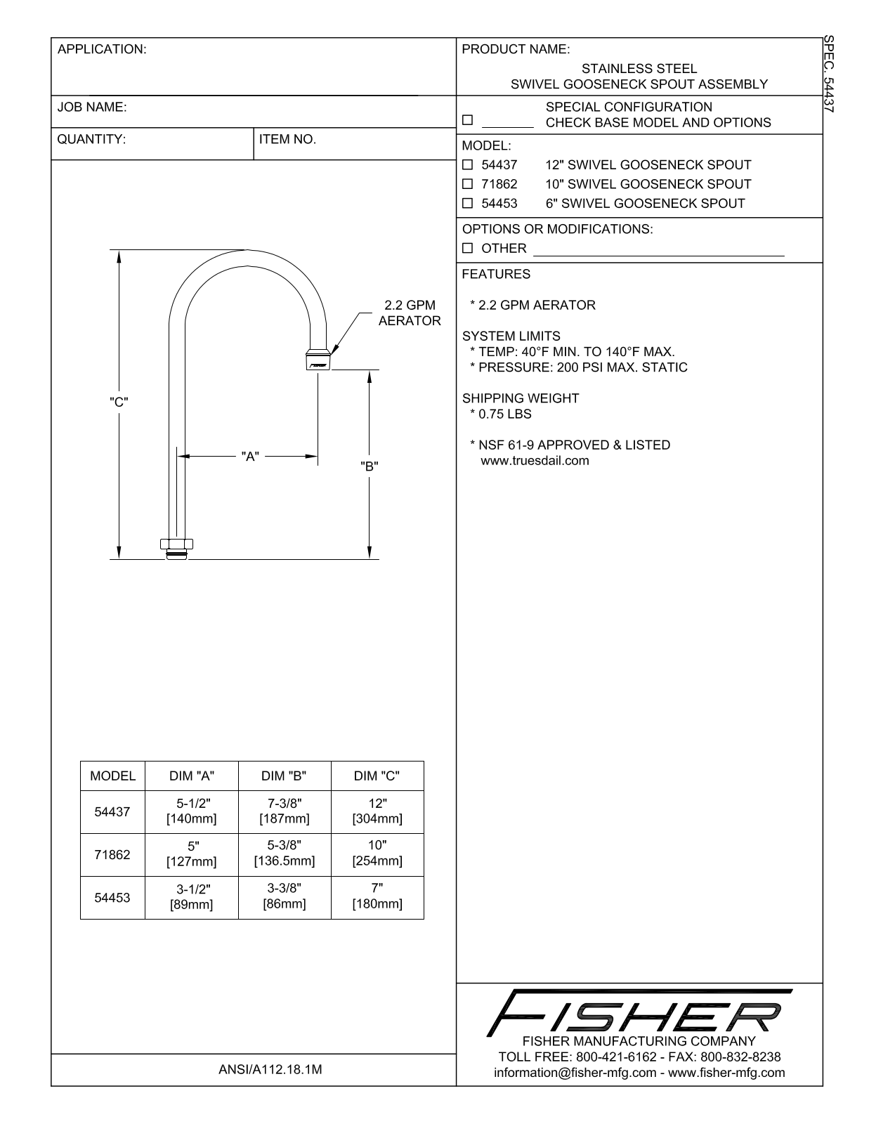 Fisher Manufacturing 54453 User Manual