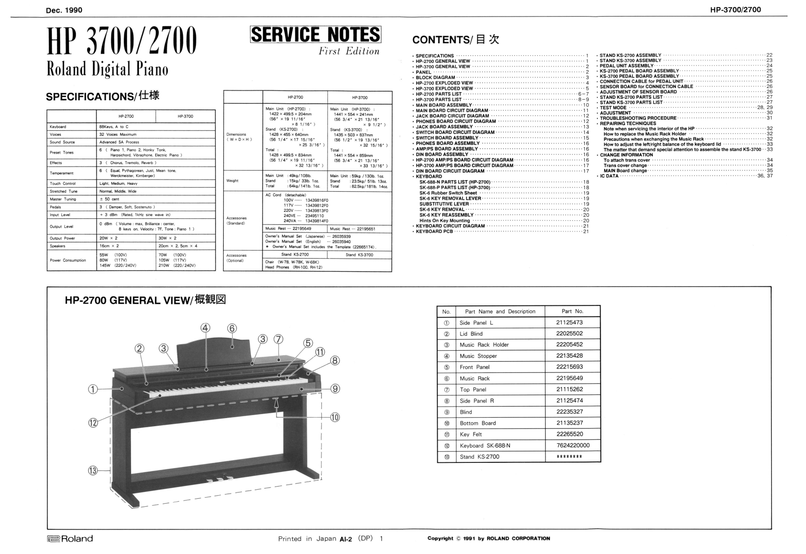 Roland HP-2700 Service Notes