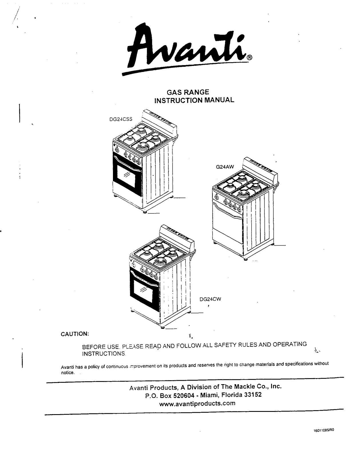 Avanti G24AW, DG24CW User Manual