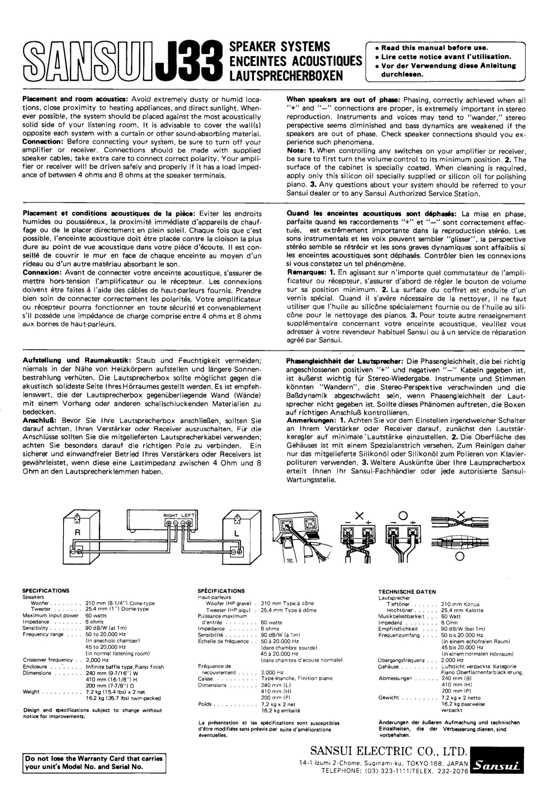 Sansui J-33 Owners Manual