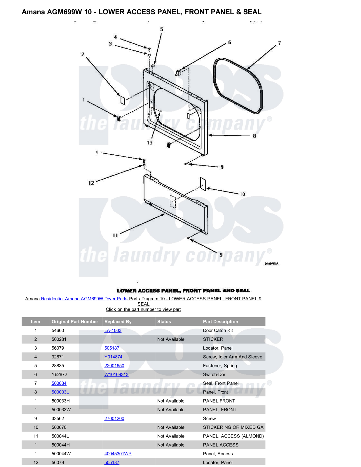 Amana AGM699W Parts Diagram