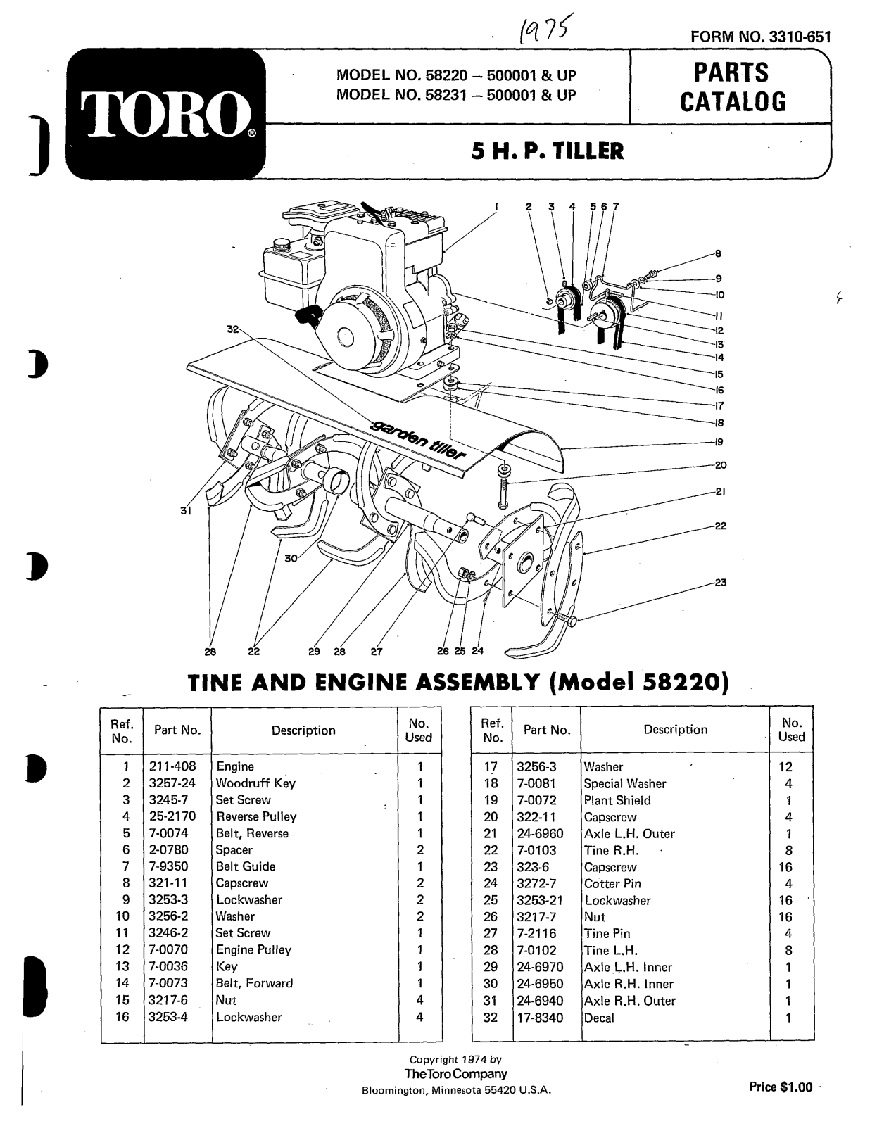 Toro 58220, 58231 Parts Catalogue