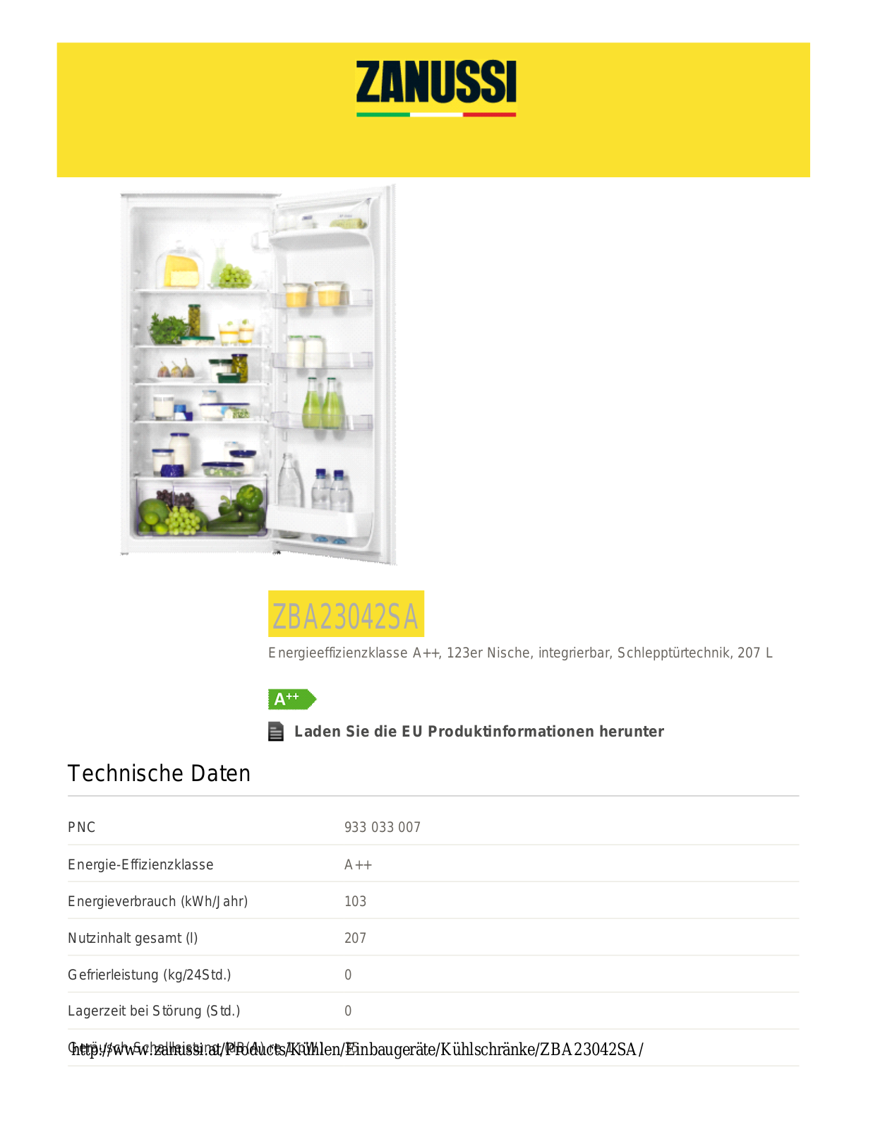 Zanussi ZBA23042SA User Manual