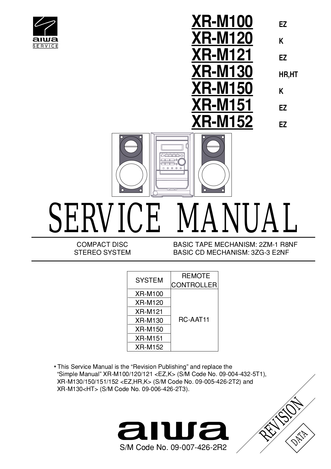 Aiwa XRM-100, XRM-120, XRM-121, XRM-130, XRM-150 Service manual