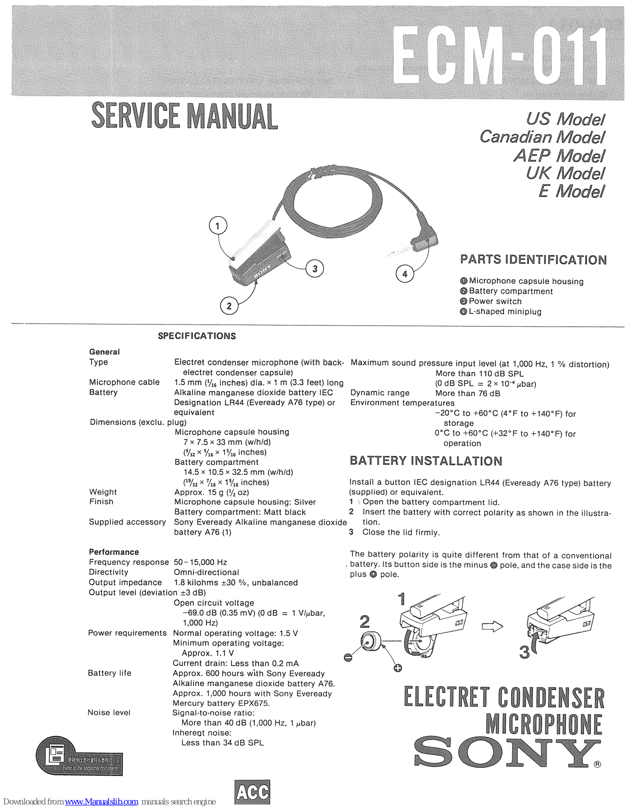 Sony ECM-011 Service Manual