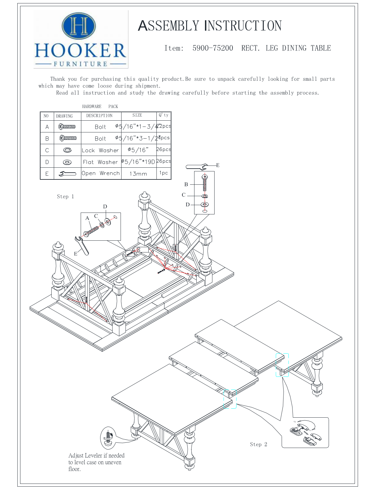 Hooker Furniture 590075200WH Assembly Guide