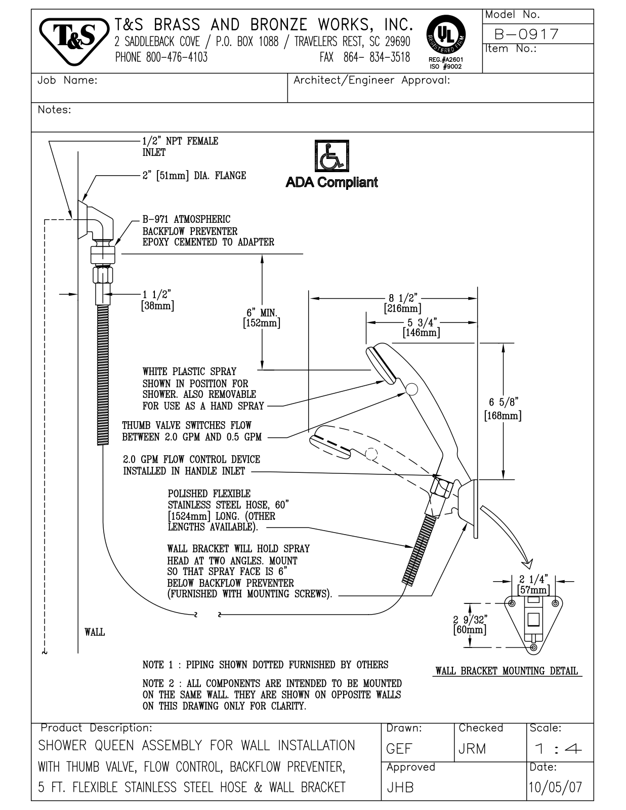 T&S Brass B-0917 User Manual