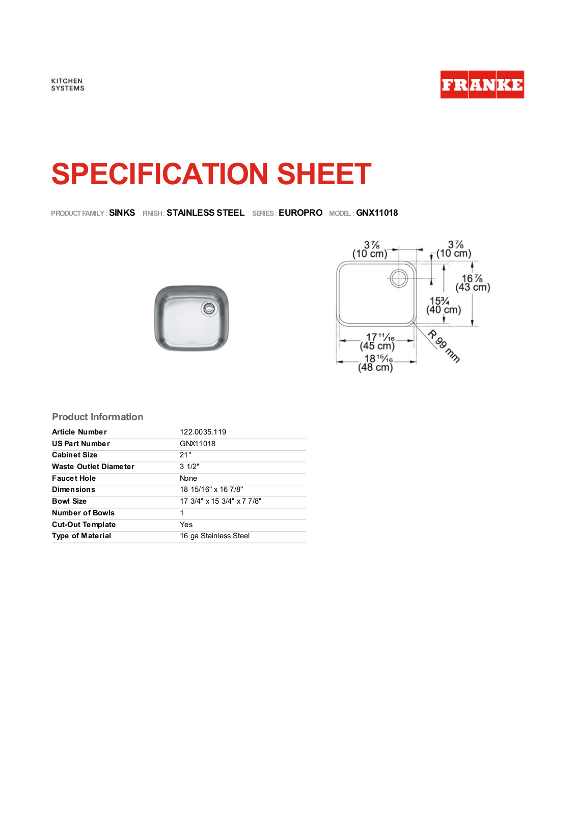 Franke Foodservice GNX11018 User Manual