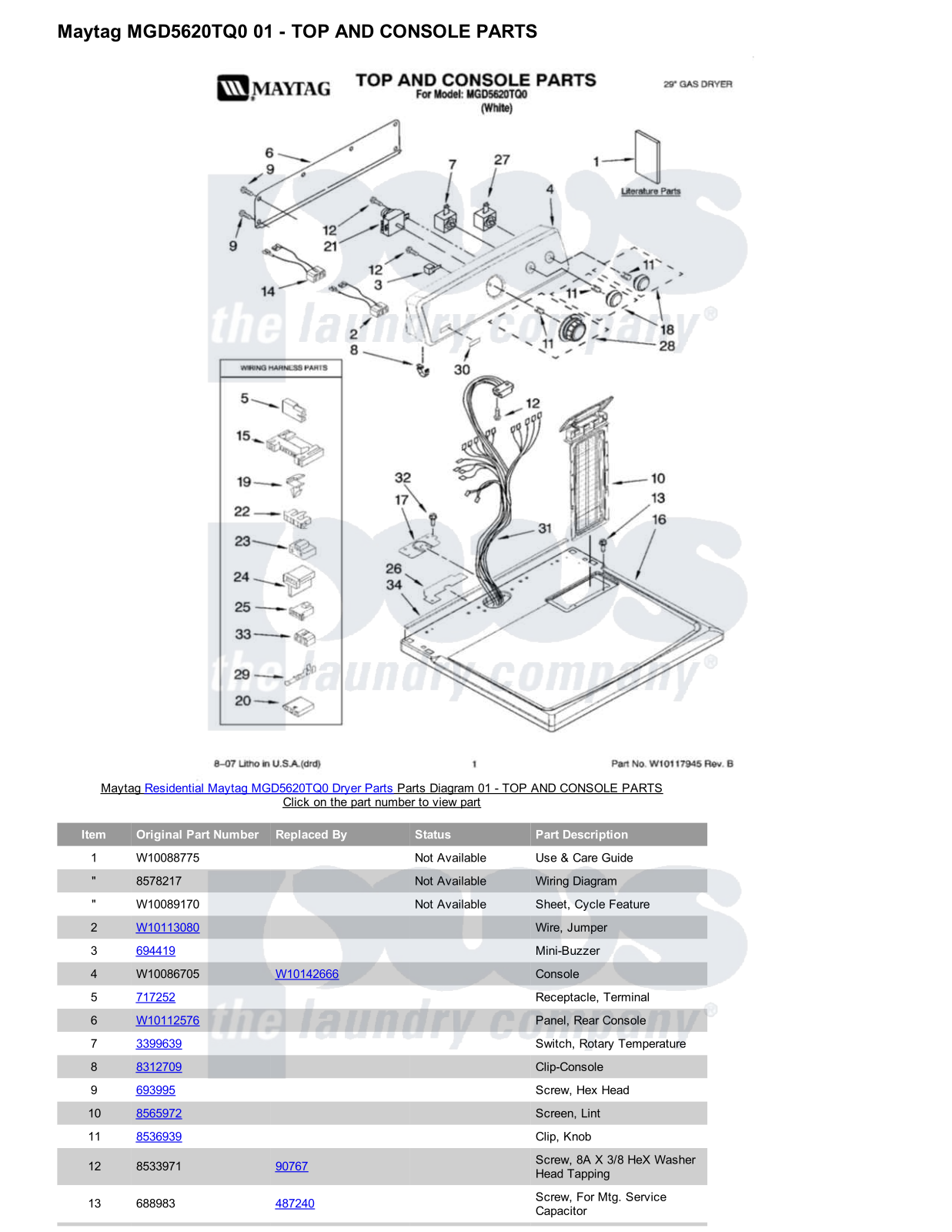 Maytag MGD5620TQ0 Parts Diagram