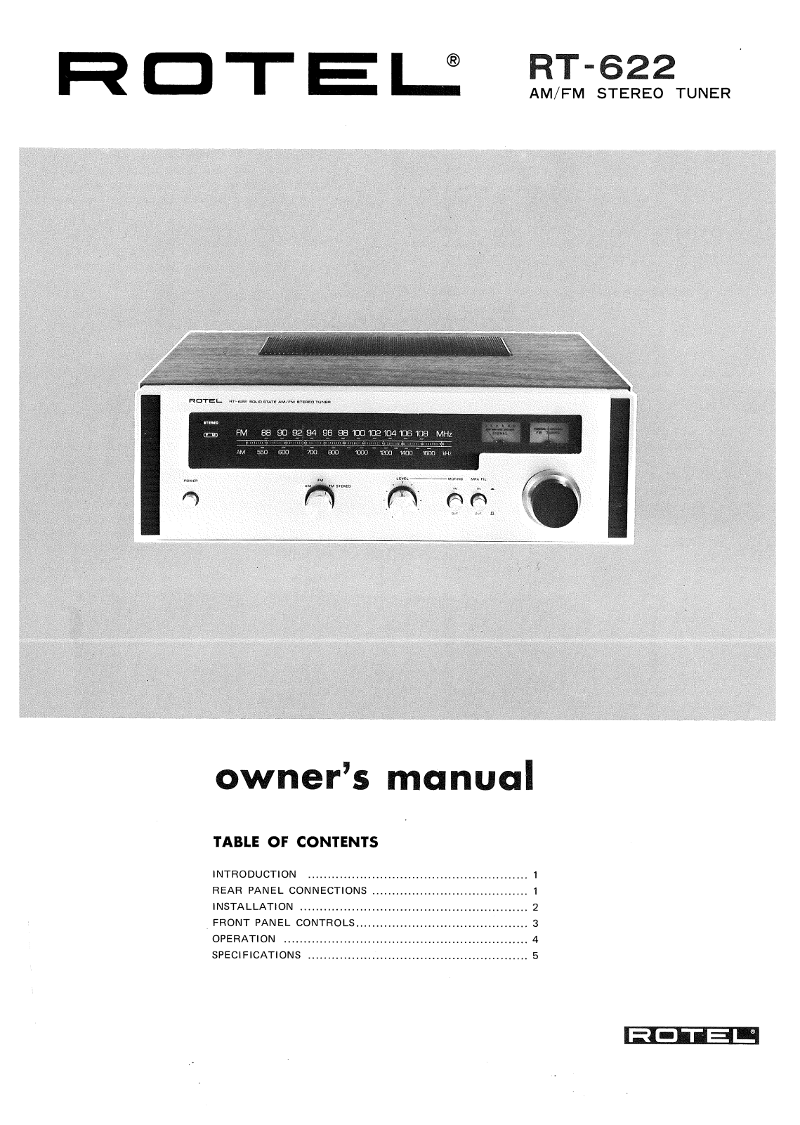 Rotel RT-622 User Manual