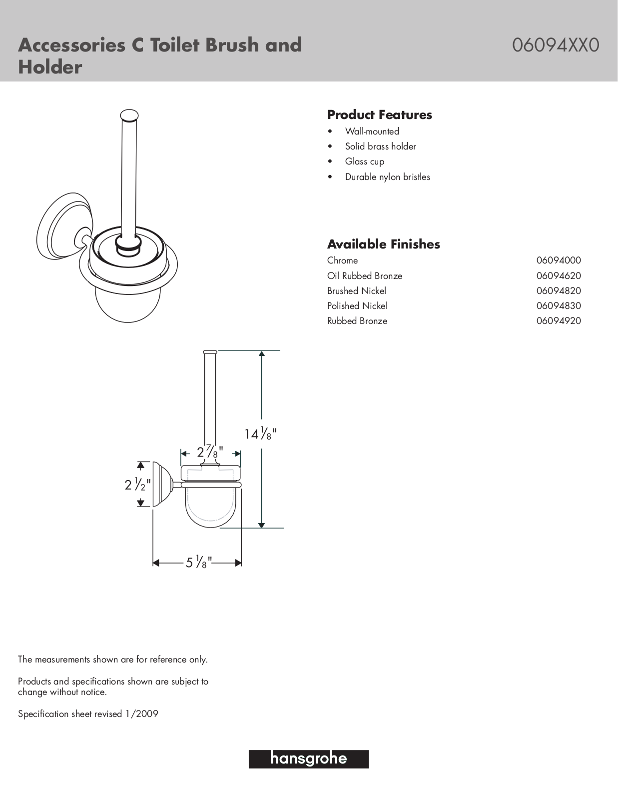 Hans Grohe 6094620, 6094000, 6094920, 6094830, 6094820 User Manual