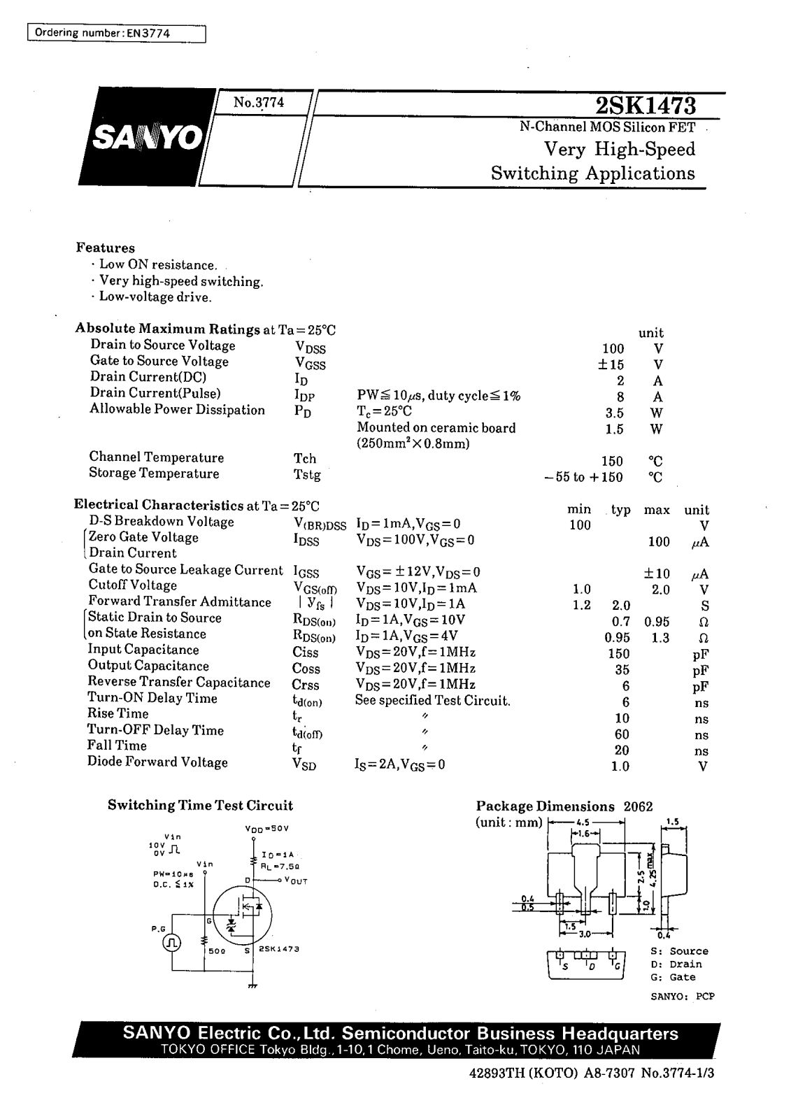 Datasheet 2SK1473 Datasheet (SANYO) - ManualMachine.com