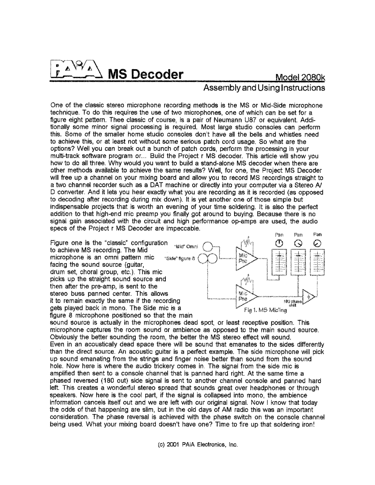 PAiA Electronics 2080 User's Manual