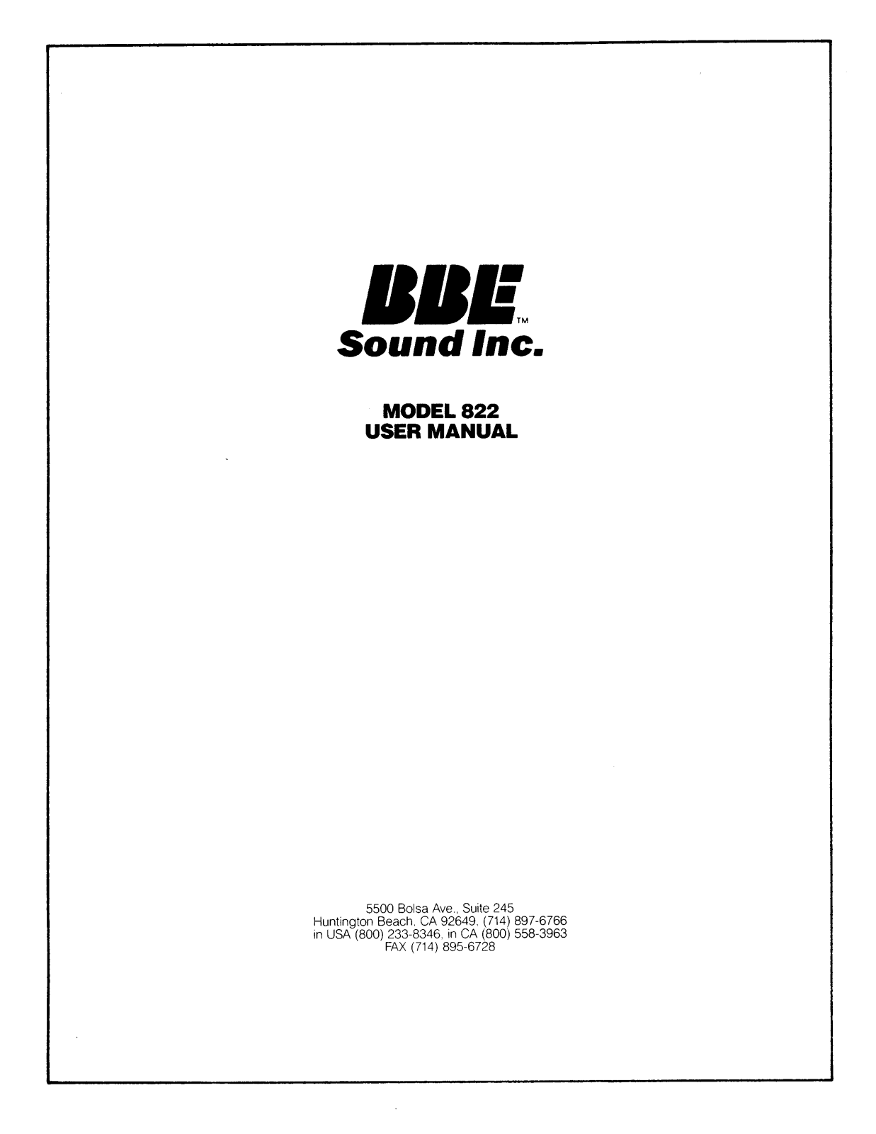 BBE 822 User Manual