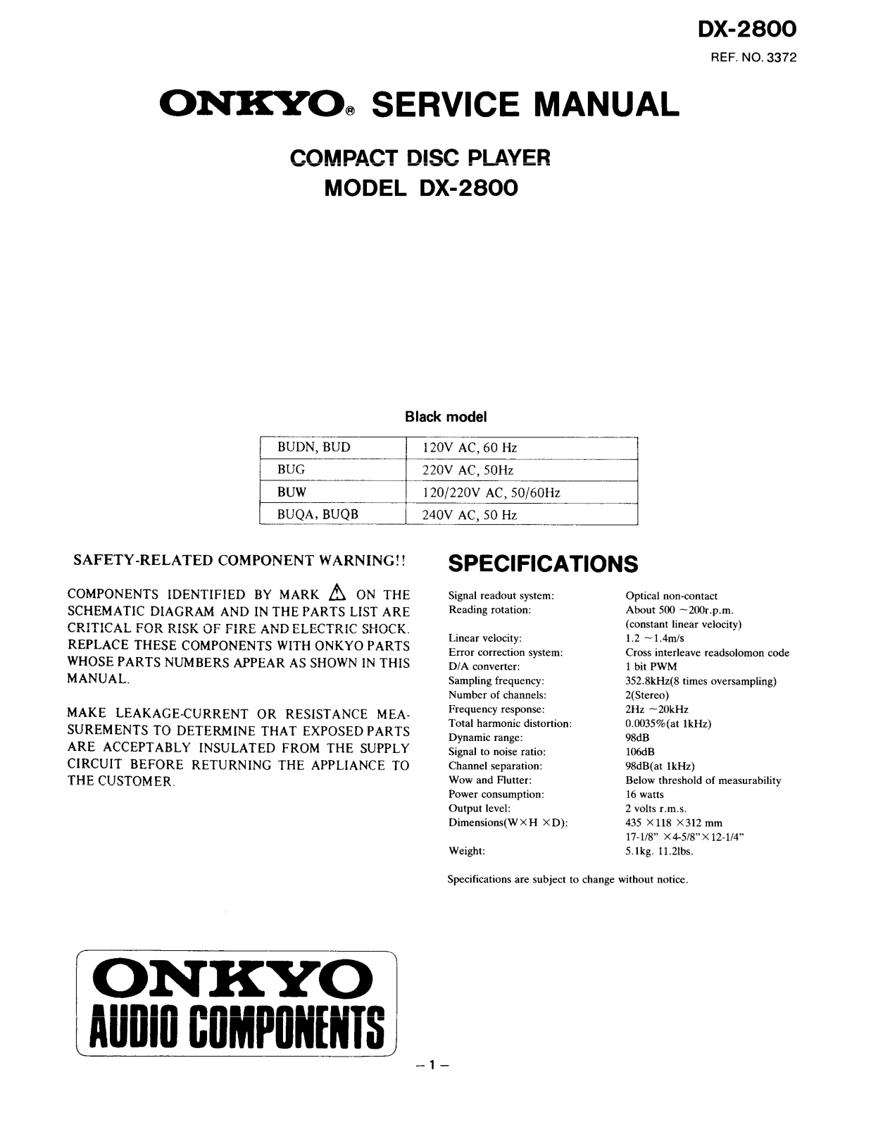 Onkyo DX-2800 Service manual