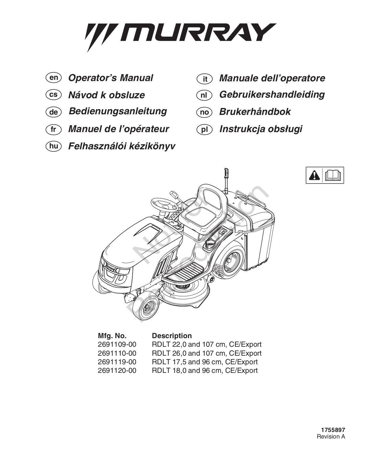 Murray 2691109-00, 2691119-00, 2691120-00, 2691110-00 Operator's Manual