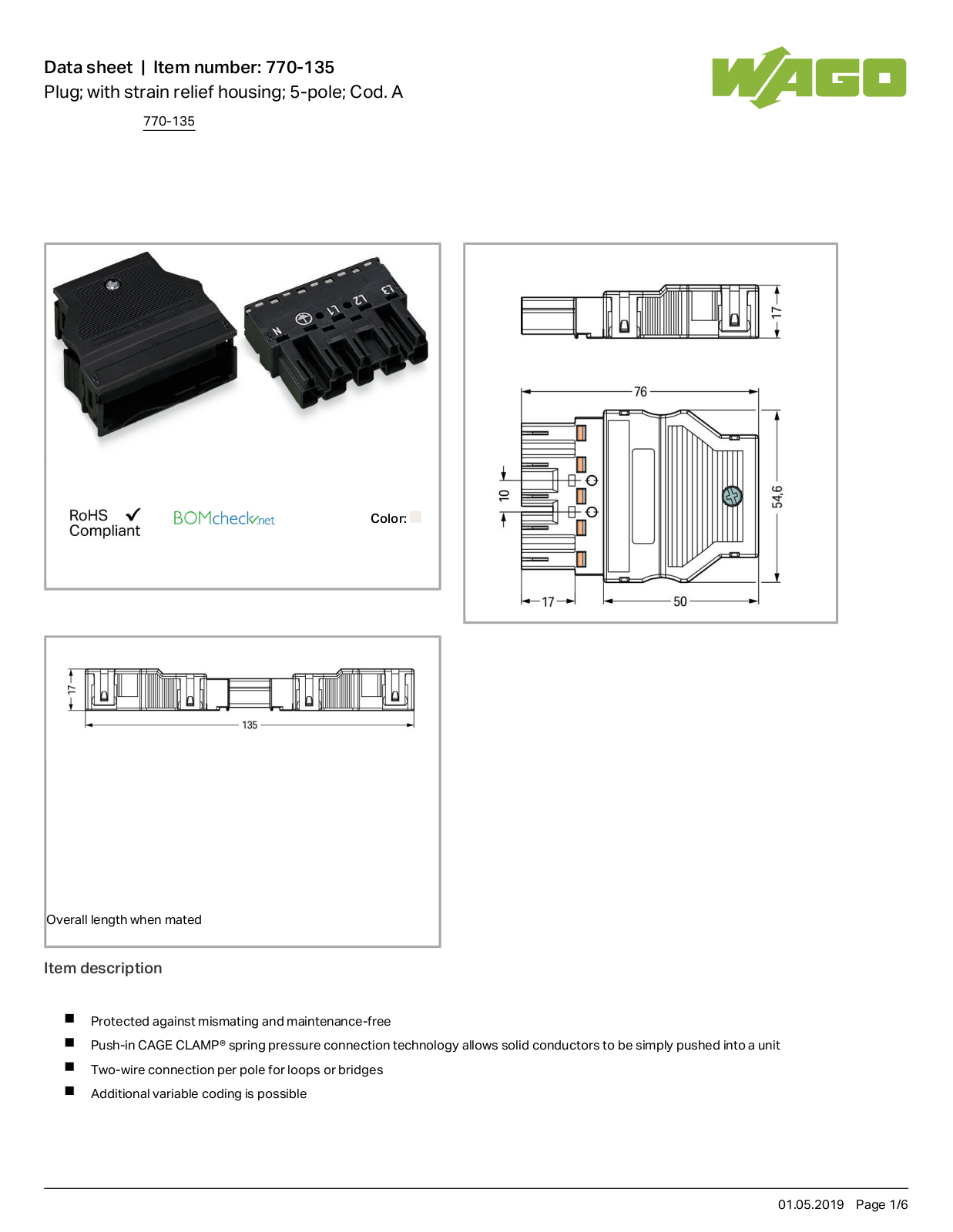 Wago 770-135 Data Sheet